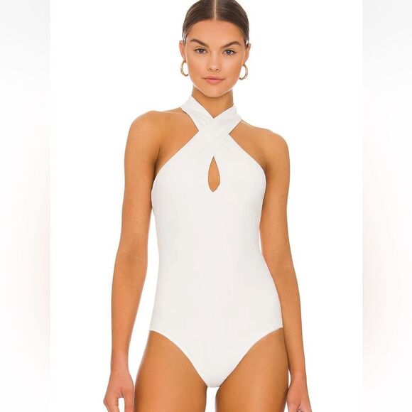 Show Me Your MUMU Women White Jasmine Halterneck Bodysuit Size XL - Picture 3 of 9
